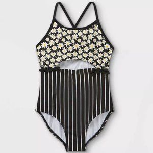 Art Class Girls Sleeveless Strap Front-Cut One Piece Swimsuit Black XS (4/5) NWT